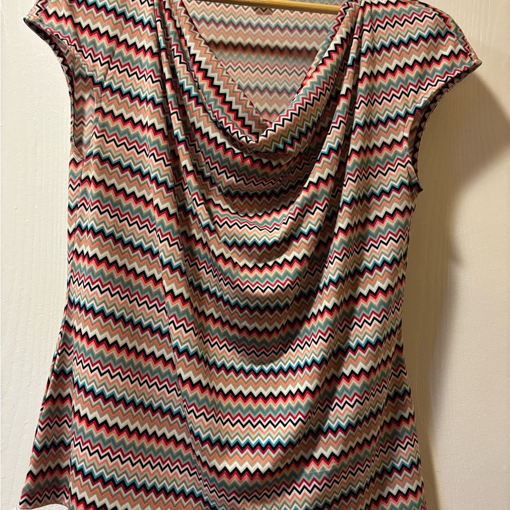 Liz Claiborne Multicolor Zigzag Cowl-Neck Camisole - Red, Blue, Tan